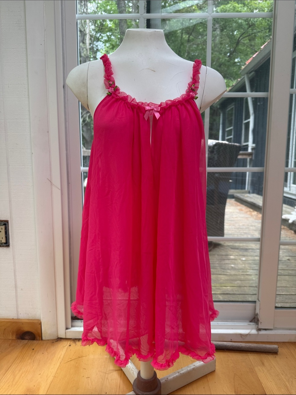 Betsey Johnson Hot Pink Sheer Babydoll Chemise Night gown